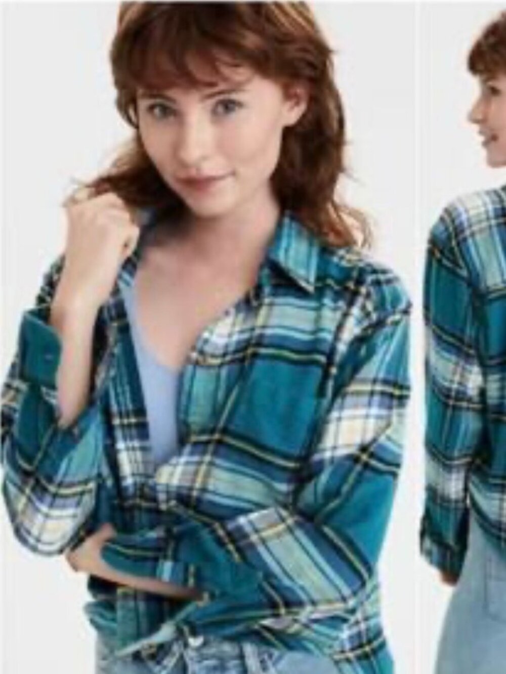American Eagle Boyfriend Fit Plaid Flannel Button Down Shirt Size Large